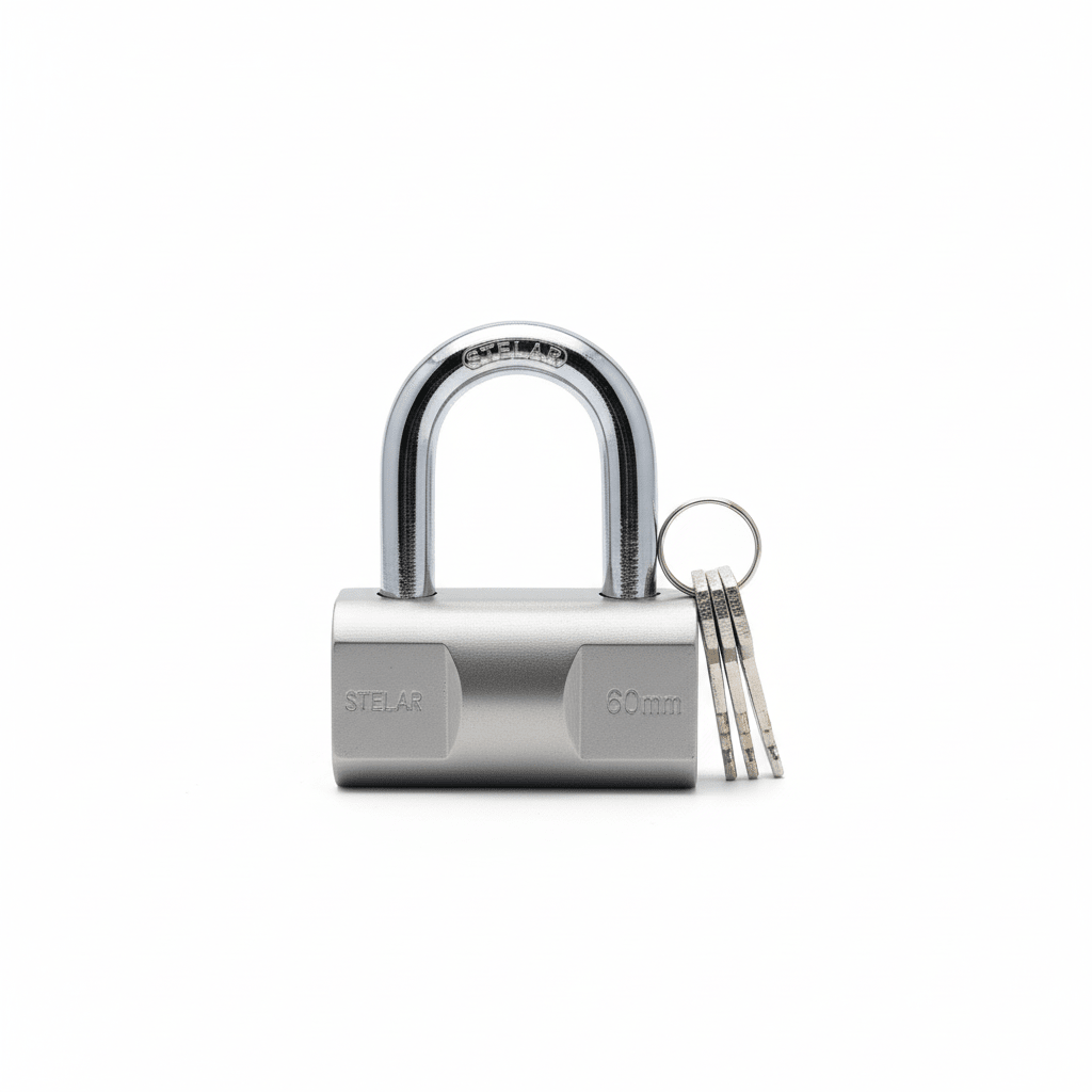 Stelar Heavy Duty Security Leaf Hammer Padlock with 3pcs Keys Chrome Plated Steel 60MM - Al Kabayel Discount CentreStelar Heavy Duty Security Leaf Hammer Padlock with 3pcs Keys Chrome Plated Steel 60MMToolsSTELARAl Kabayel Discount Centre