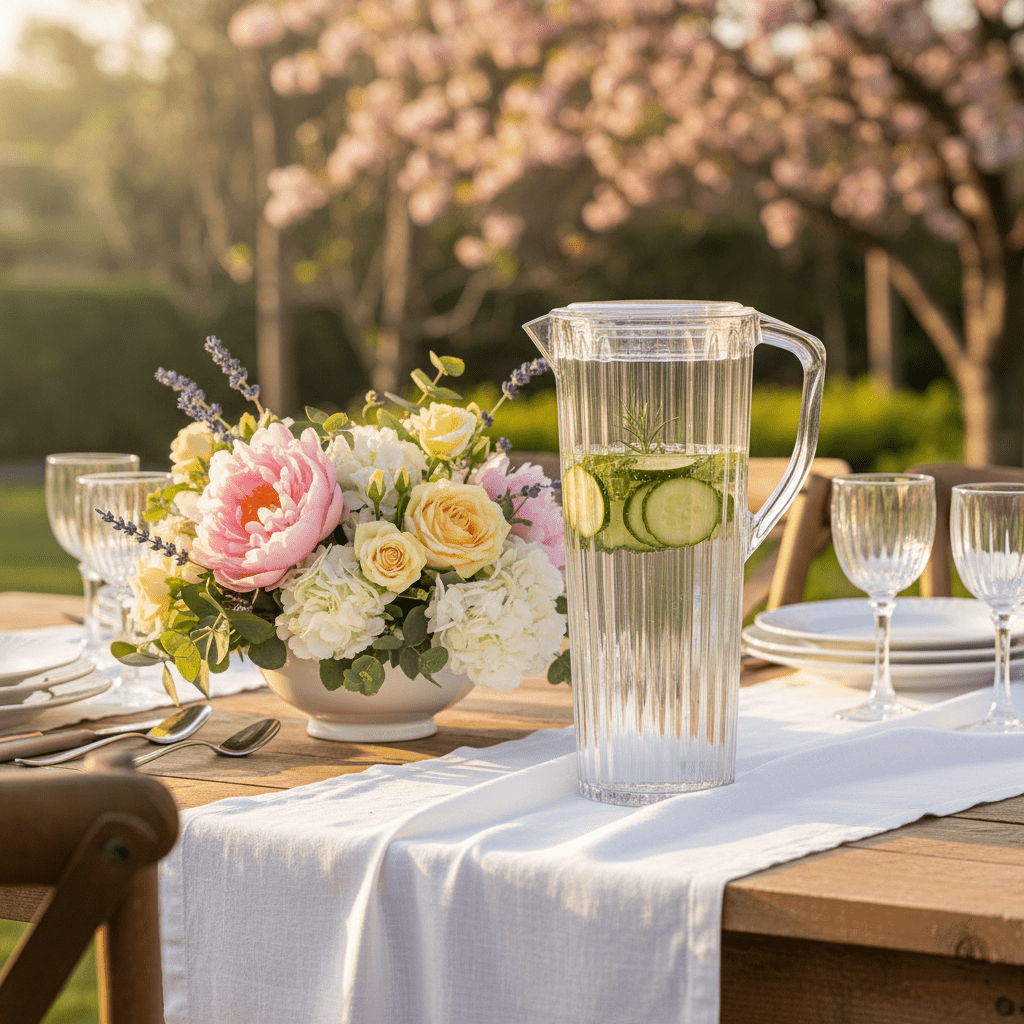 Striped Elegance Contemporary Clear Acrylic Jug with Sophisticated Stripe Design – 1.8 Litre - Al Kabayel Discount CentreStriped Elegance Contemporary Clear Acrylic Jug with Sophisticated Stripe Design – 1.8 LitreJugsAKDCAl Kabayel Discount Centre