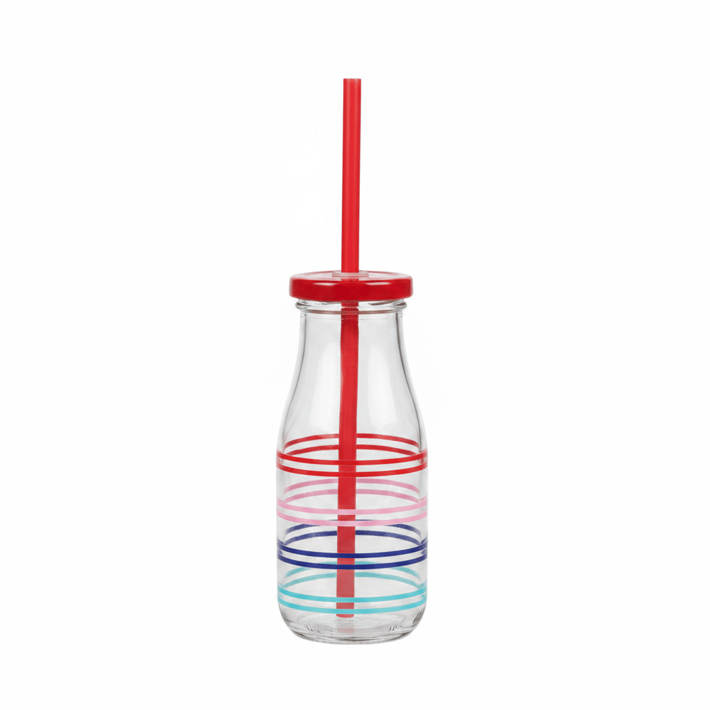 Striped Glass Bottle with Straw Lid – 350ml - Al Kabayel Discount CentreStriped Glass Bottle with Straw Lid – 350mlWater BottlesAKDCAl Kabayel Discount Centre