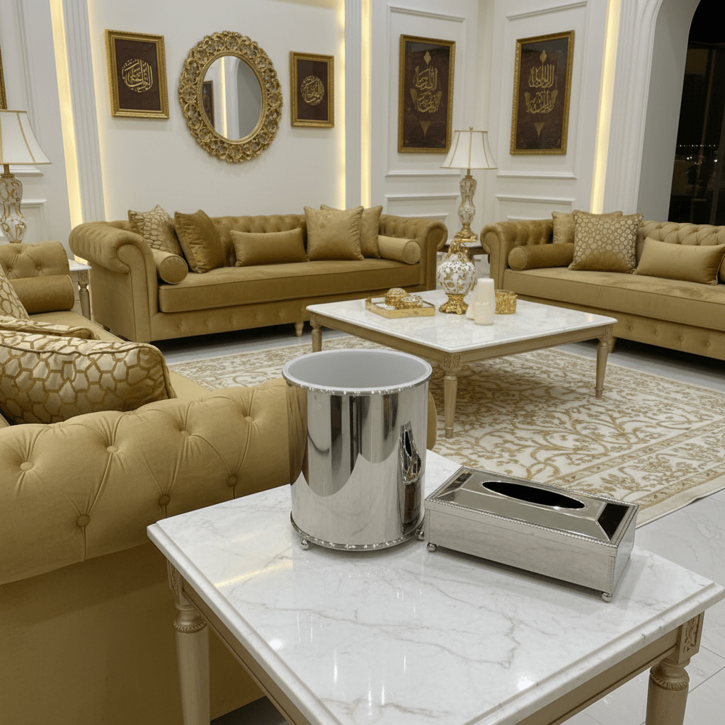 Stylish Acrylic Dustbin with Silver Base and Matching Tissue Box Set – Contemporary Design – 27 × 22 cm & 26 × 13 cm - Al Kabayel Discount CentreStylish Acrylic Dustbin with Silver Base and Matching Tissue Box Set – Contemporary Design – 27 × 22 cm & 26 × 13 cmOrganizers & AccessoriesAKDCAl Kabayel Discount Centre