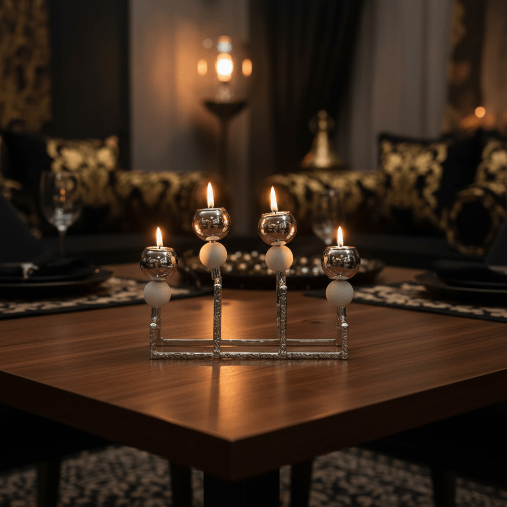 Stylish Silver & White Metal 4 Way Candle Holder Stand for Modern Interior Decoration – 20cm - Al Kabayel Discount CentreStylish Silver & White Metal 4 Way Candle Holder Stand for Modern Interior Decoration – 20cmHome Décor AccentsAKDCAl Kabayel Discount Centre