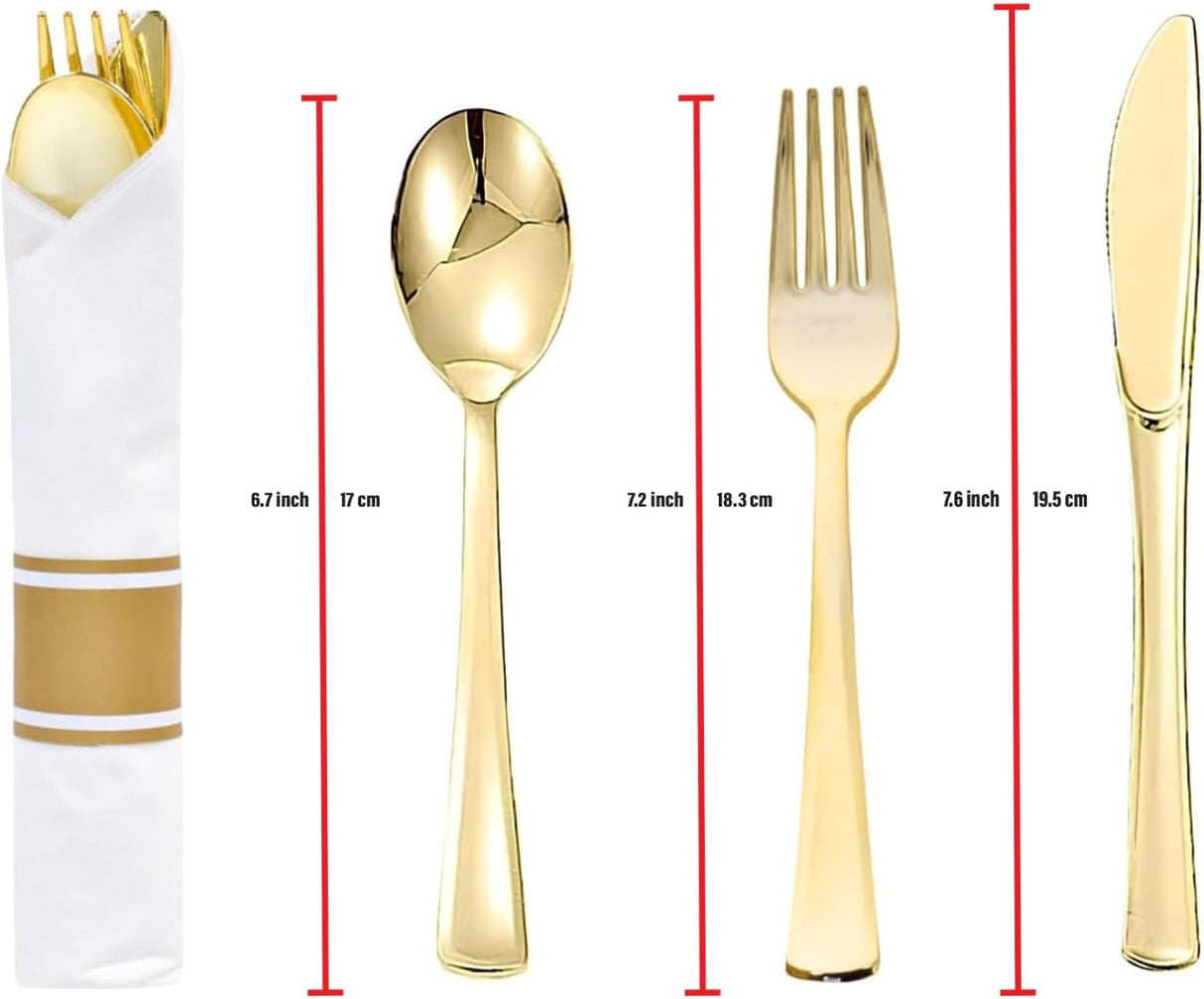 Sunny 6pc Plastic Pre - Rolled Cutlery and Napkin Set, Each Set Include - 1pc Knife,1pc Fork,1pc Spoon,1pc Napkin, Gold - Al Kabayel Discount CentreSunny 6pc Plastic Pre - Rolled Cutlery and Napkin Set, Each Set Include - 1pc Knife,1pc Fork,1pc Spoon,1pc Napkin, GoldDisposablesSUNNYAl Kabayel Discount Centre