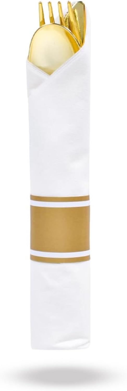 Sunny 6pc Plastic Pre - Rolled Cutlery and Napkin Set, Each Set Include - 1pc Knife,1pc Fork,1pc Spoon,1pc Napkin, Gold - Al Kabayel Discount CentreSunny 6pc Plastic Pre - Rolled Cutlery and Napkin Set, Each Set Include - 1pc Knife,1pc Fork,1pc Spoon,1pc Napkin, GoldDisposablesSUNNYAl Kabayel Discount Centre