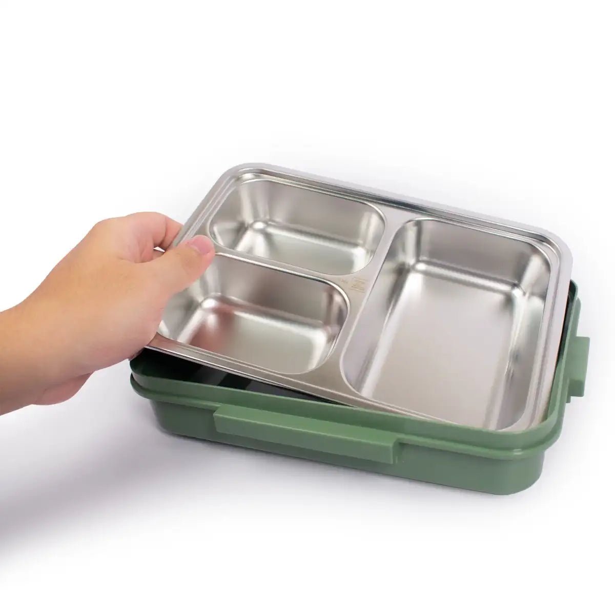SUPER LOCK Stainless Rectangular Compartment Lunch Box 850ml(200ml+200ml+450ml) with Cutlery, Green - Al Kabayel Discount CentreSUPER LOCK Stainless Rectangular Compartment Lunch Box 850ml(200ml+200ml+450ml) with Cutlery, GreenFood ContainersSUPER LOCKAl Kabayel Discount Centre