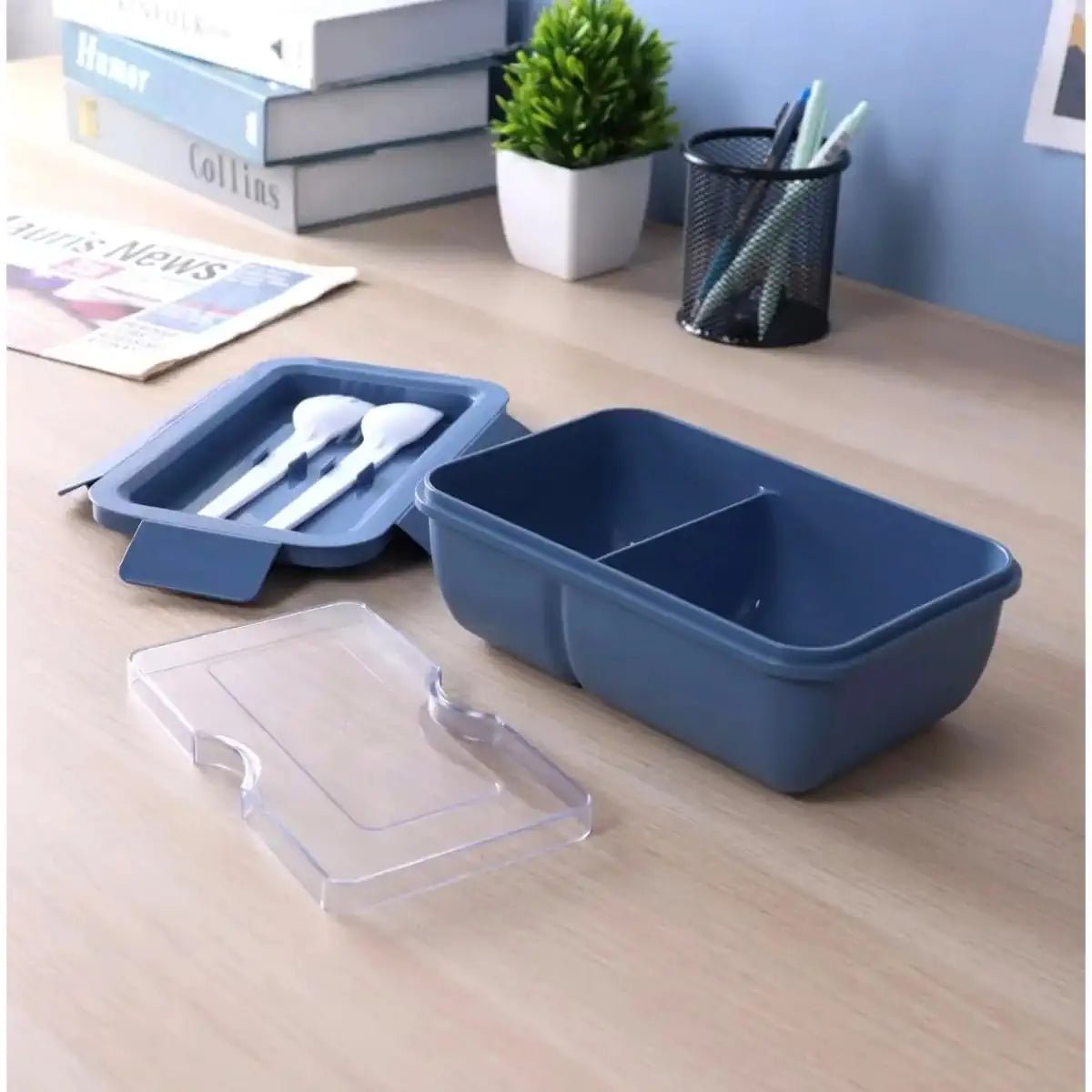 SUPER LOCK Wheat Straw Eco Rectangular Lunch Box 1000ml with Cutlery, Blue - Al Kabayel Discount CentreSUPER LOCK Wheat Straw Eco Rectangular Lunch Box 1000ml with Cutlery, BlueFood ContainersSUPER LOCKAl Kabayel Discount Centre