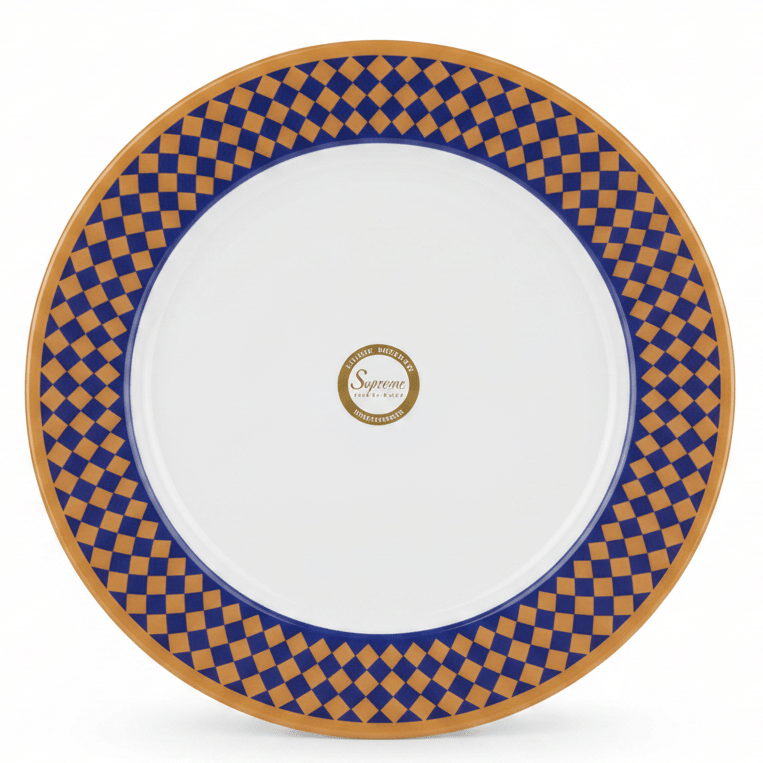 Supreme Round White Melamine Dinner Plate with Royal Blue & Golden Checkered Rim Design, Elegant & Break - Resistant Serving Plate – 11 Inch - Al Kabayel Discount CentreSupreme Round White Melamine Dinner Plate with Royal Blue & Golden Checkered Rim Design, Elegant & Break - Resistant Serving Plate – 11 InchPlatesSUPREMEAl Kabayel Discount Centre