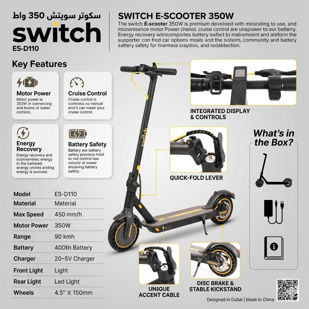 Switch E - Scooter 350W | ES - D110 | Foldable Urban Electric Scooter - Al Kabayel Discount CentreSwitch E - Scooter 350W | ES - D110 | Foldable Urban Electric ScooterE - ScooterSWITCHAl Kabayel Discount Centre