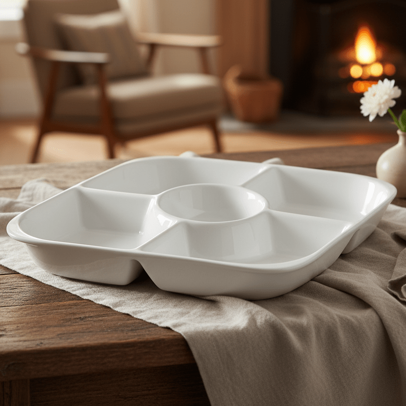 Symphony Collection – 37 cm White Ceramic Five - Section Square Plate - Al Kabayel Discount CentreSymphony Collection – 37 cm White Ceramic Five - Section Square PlatePlatesSYMPHONYAl Kabayel Discount Centre