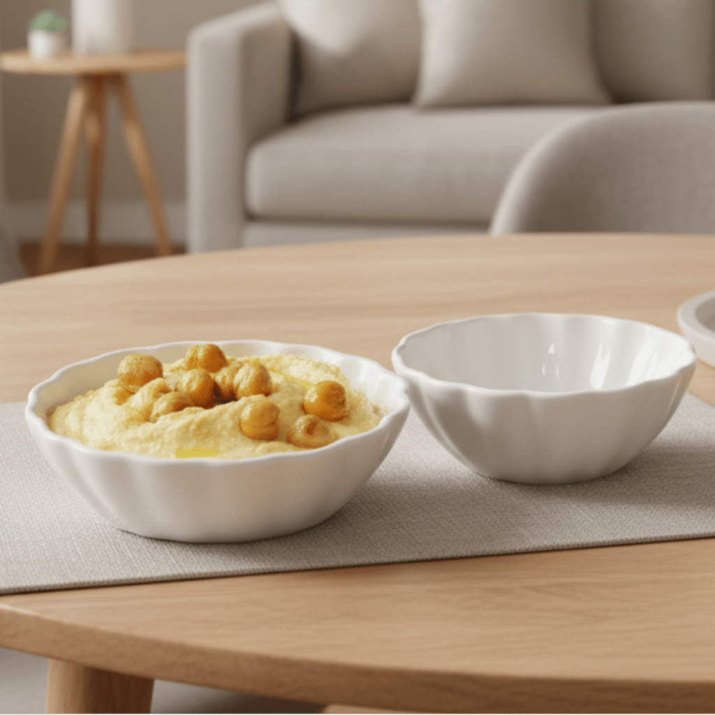 Symphony Groove Dip Set – 2 White Ceramic Dishes (10×3 cm & 8×3 cm) - Al Kabayel Discount CentreSymphony Groove Dip Set – 2 White Ceramic Dishes (10×3 cm & 8×3 cm)BowlsSYMPHONYAl Kabayel Discount Centre