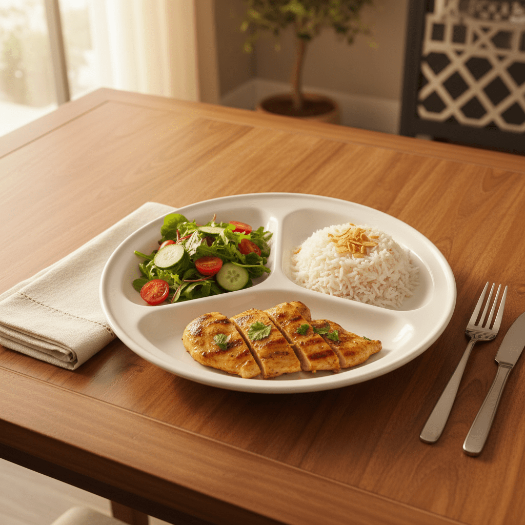 Taiyo White Round Ceramic Divider Plate – 27 cm Sectioned Serving Plate for Meals, Snacks & Portion Control - Al Kabayel Discount CentreTaiyo White Round Ceramic Divider Plate – 27 cm Sectioned Serving Plate for Meals, Snacks & Portion ControlPlatesTAIYOAl Kabayel Discount Centre