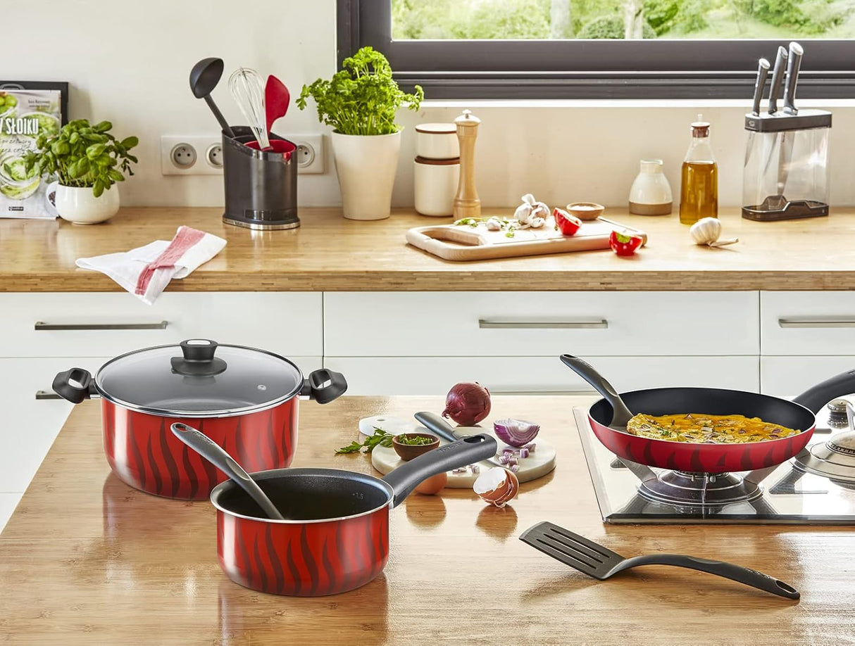 Tefal G6 Tempo Flame 14 - Piece Non - Stick Aluminium Cookware Set – Complete Kitchen Set in Red - Al Kabayel Discount CentreTefal G6 Tempo Flame 14 - Piece Non - Stick Aluminium Cookware Set – Complete Kitchen Set in RedCookware SetTEFALAl Kabayel Discount Centre