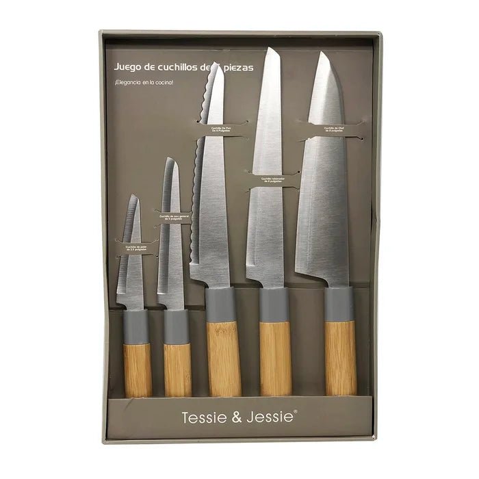 Tessie & Jessie 5pcs Knife Set Steel Blade Wooden Handle - Al Kabayel Discount CentreTessie & Jessie 5pcs Knife Set Steel Blade Wooden HandleKitchen Utensils & GadgetsTESSIE & JESSIEAl Kabayel Discount Centre
