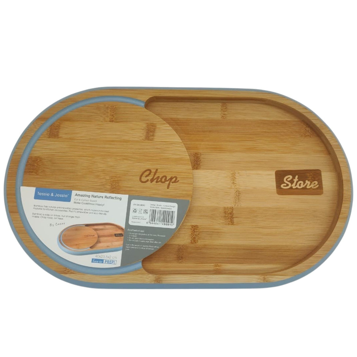 Tessie & Jessie Wooden Chop & Store Cutting Board 40cmX24.5cmX2cm - Blue&Wooden - Al Kabayel Discount CentreTessie & Jessie Wooden Chop & Store Cutting Board 40cmX24.5cmX2cm - Blue&WoodenKitchen Utensils & GadgetsTESSIE&JESSIEAl Kabayel Discount Centre