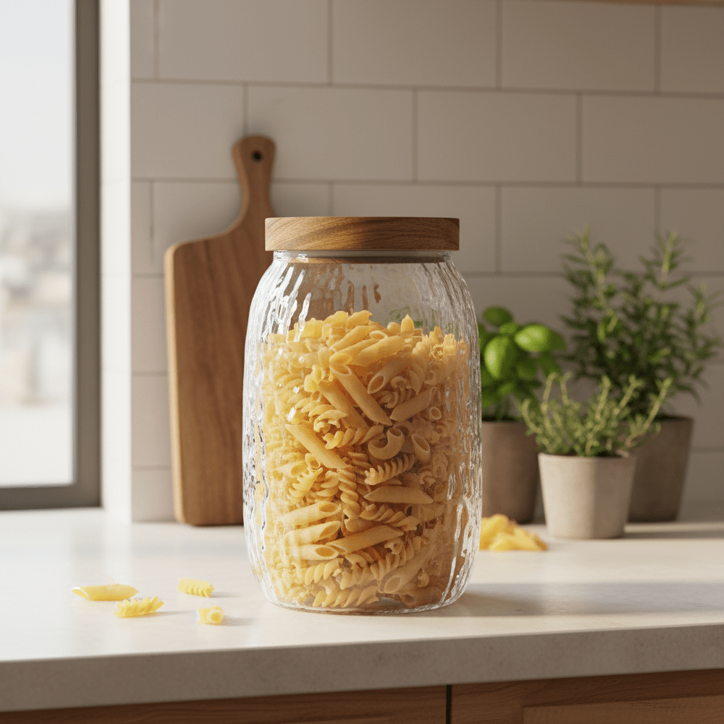 Textured Glass Storage Jar with Wooden Lid – 1800ml - Al Kabayel Discount CentreTextured Glass Storage Jar with Wooden Lid – 1800mlJars & Food SaversAKDCAl Kabayel Discount Centre