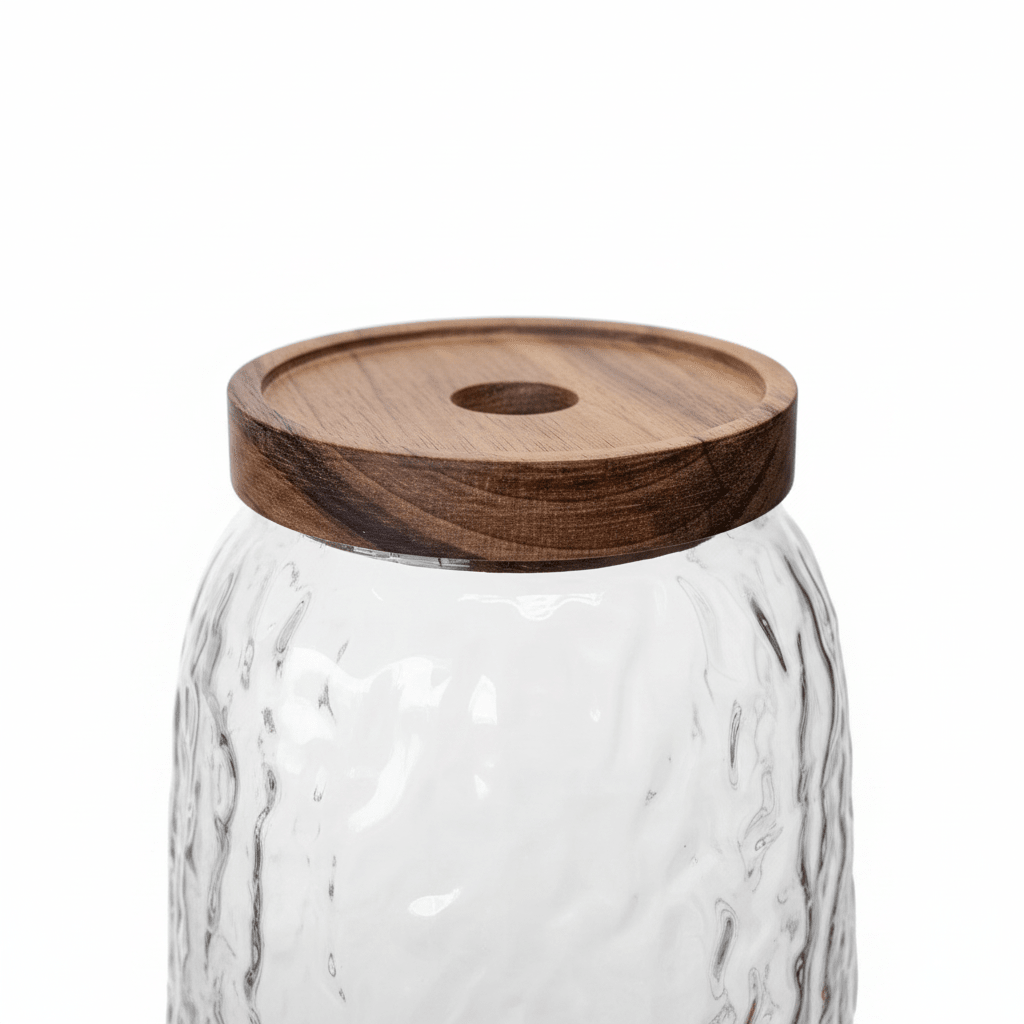 Textured Glass Storage Jar with Wooden Lid – 1800ml - Al Kabayel Discount CentreTextured Glass Storage Jar with Wooden Lid – 1800mlJars & Food SaversAKDCAl Kabayel Discount Centre