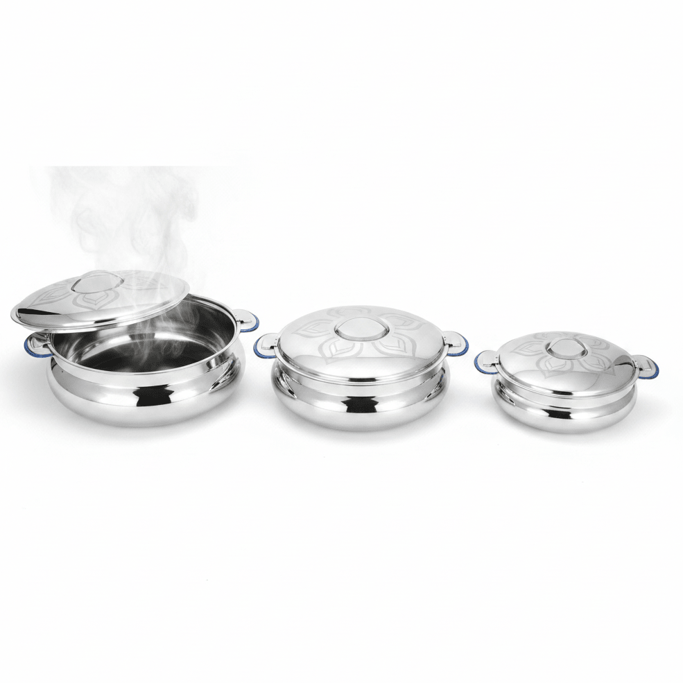 Tharun Premium 3 - Piece Stainless Steel Hotpot Set with Elegant Finish Includes 2000 3000 4000 ml Sizes - Al Kabayel Discount CentreTharun Premium 3 - Piece Stainless Steel Hotpot Set with Elegant Finish Includes 2000 3000 4000 ml SizesCasserolesTHARUNAl Kabayel Discount Centre