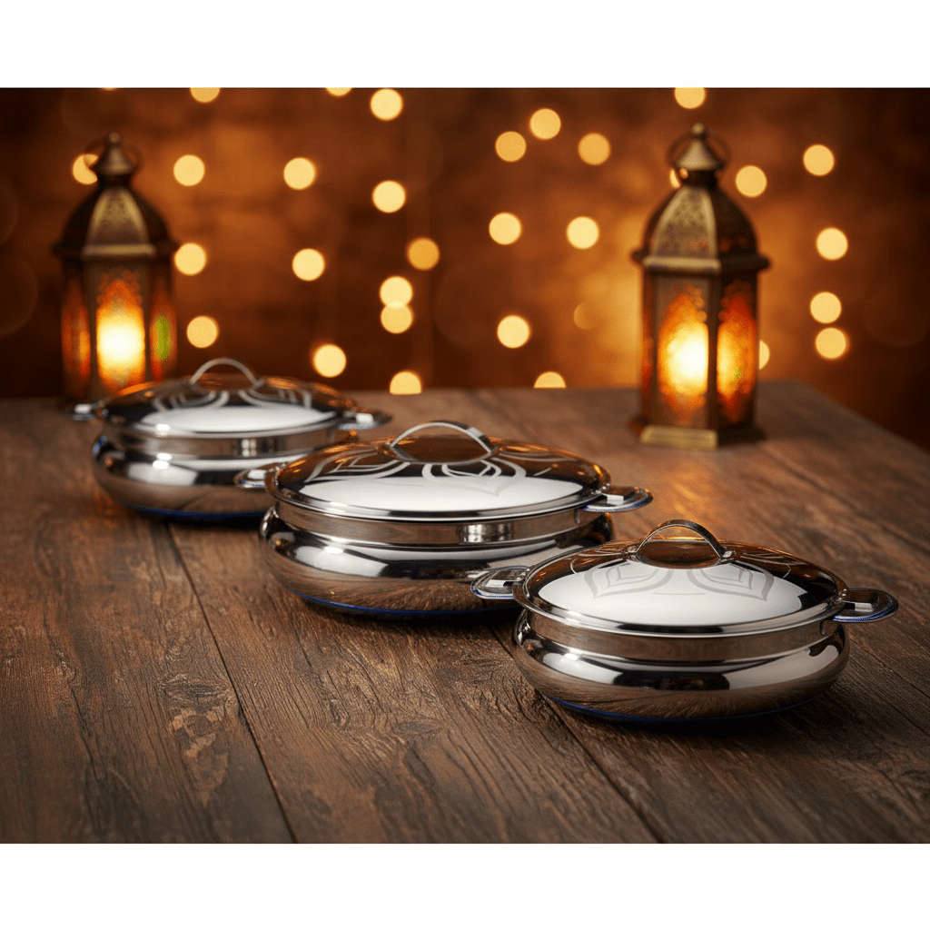 Tharun Premium 3 - Piece Stainless Steel Hotpot Set with Elegant Finish Includes 2000 3000 4000 ml Sizes - Al Kabayel Discount CentreTharun Premium 3 - Piece Stainless Steel Hotpot Set with Elegant Finish Includes 2000 3000 4000 ml SizesCasserolesTHARUNAl Kabayel Discount Centre