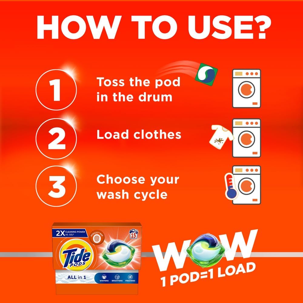 Tide Original All - in - 1 Pods, 15 Count Laundry Detergent Pods (Pack of 4), 60 pods - Al Kabayel Discount CentreTide Original All - in - 1 Pods, 15 Count Laundry Detergent Pods (Pack of 4), 60 podsHome SuppliesTIDEAl Kabayel Discount Centre