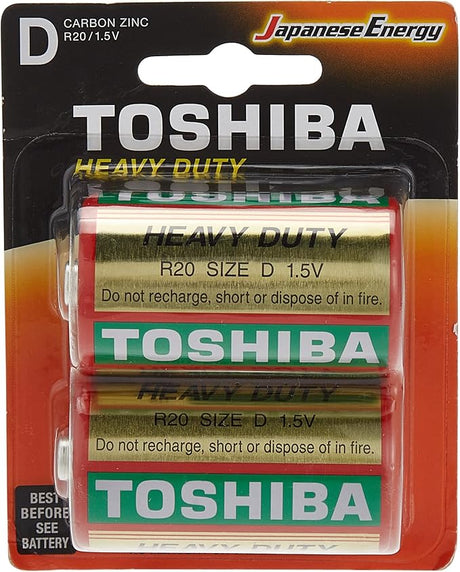 TOSHIBA Type D Heavy Duty Carbon Zinc Battery 1.5V, Pack of 2 - Al Kabayel Discount CentreTOSHIBA Type D Heavy Duty Carbon Zinc Battery 1.5V, Pack of 2BatteriesTOSHIBAAl Kabayel Discount Centre