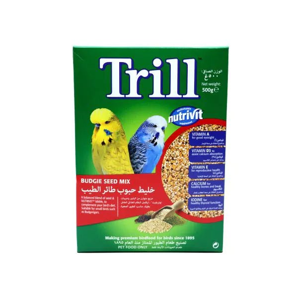 TRILL Budgie Seed Mix, Nutritious Bird Food, 500g Pack - Al Kabayel Discount CentreTRILL Budgie Seed Mix, Nutritious Bird Food, 500g PackPet SuppliesTRILLAl Kabayel Discount Centre