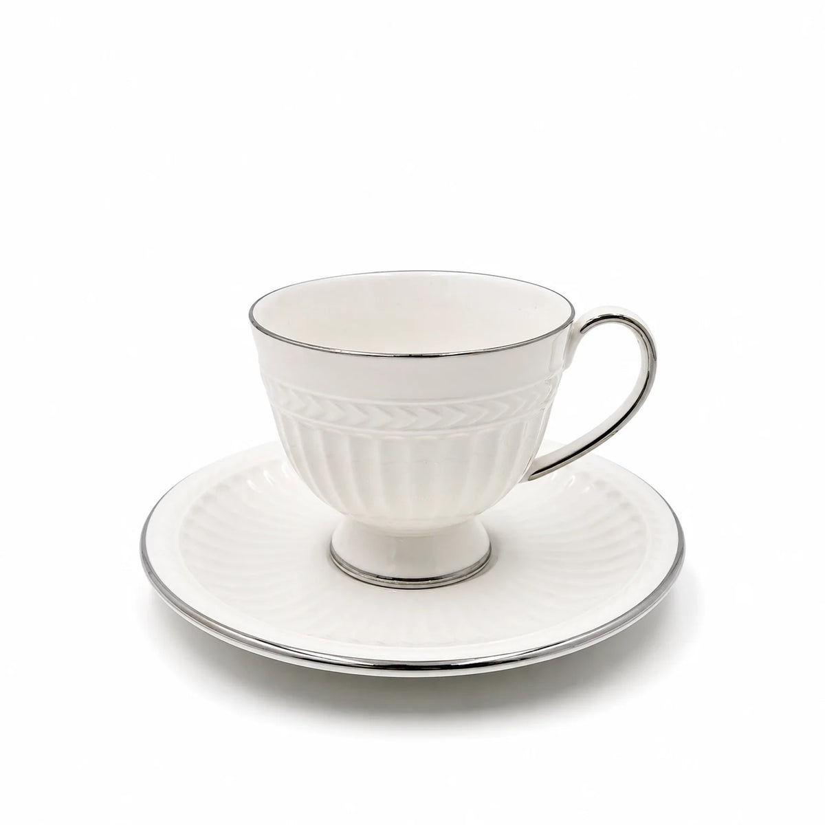 Angela Ceramic Turkish Coffee Cup with Saucer Set – 12 Pieces – White with Silver Rim Finish BG-69