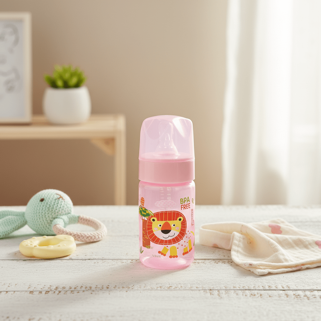 Turtees Kids BPA - Free Feeding Bottle – Plastic, 125ml, Pink (Lion Print) - Al Kabayel Discount CentreTurtees Kids BPA - Free Feeding Bottle – Plastic, 125ml, Pink (Lion Print)Baby ProductsTURTEESAl Kabayel Discount Centre