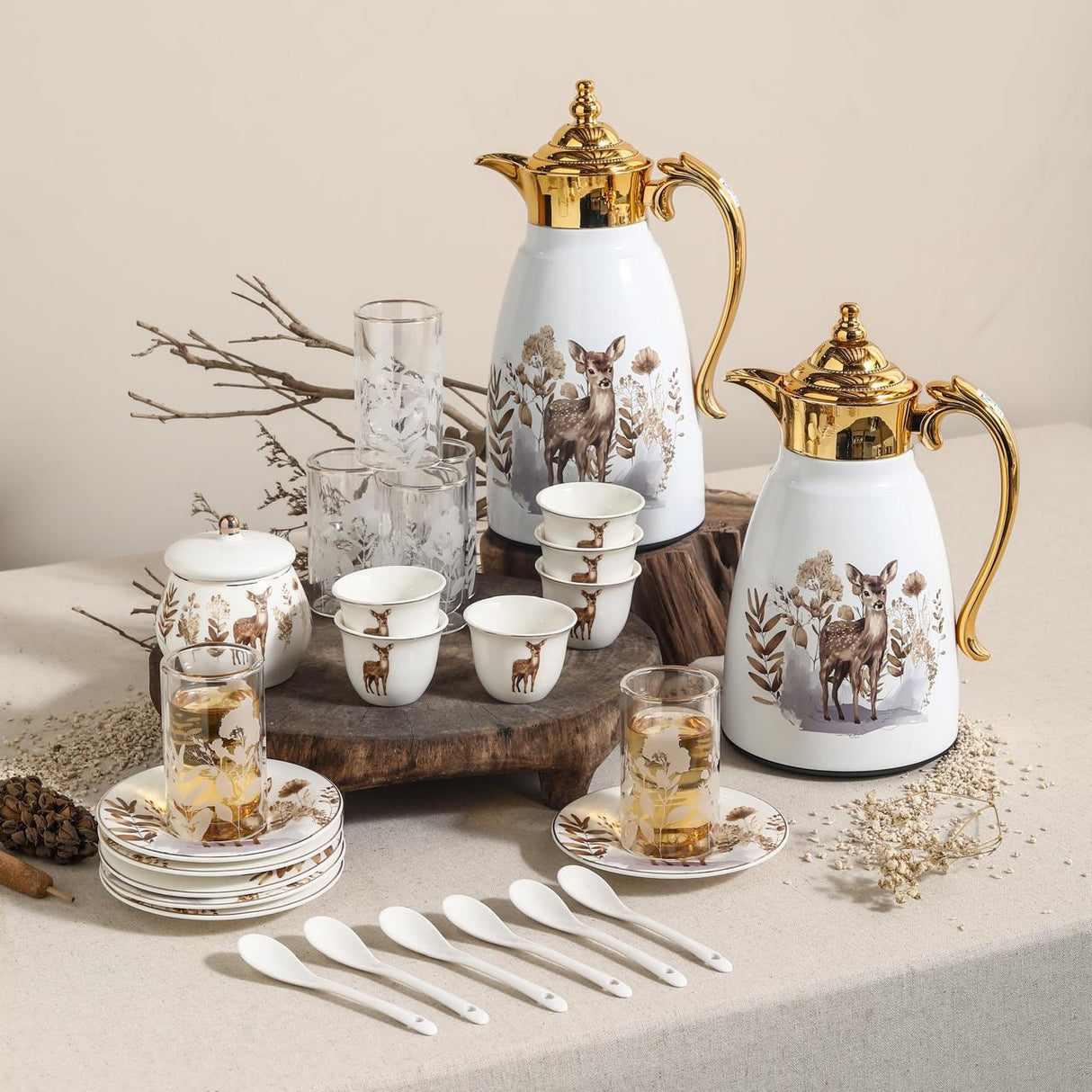 Ugarit Luxury White & Gold Tea and Coffee Set with Artistic Deer Design – 21 - Piece Collection - Al Kabayel Discount CentreUgarit Luxury White & Gold Tea and Coffee Set with Artistic Deer Design – 21 - Piece CollectionTea SetsUGARITAl Kabayel Discount Centre
