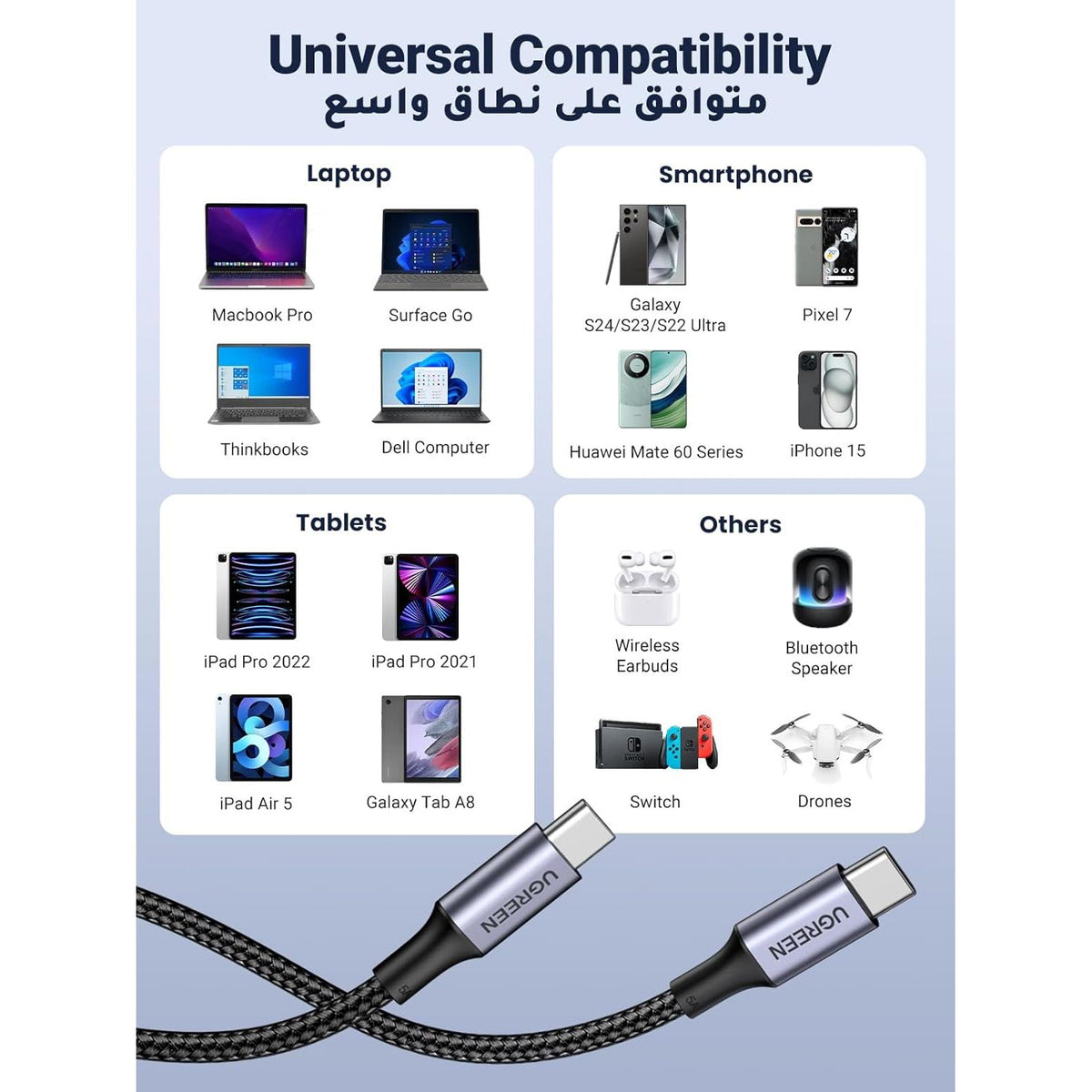 UGREEN 2 - in - 1 Universal PD Fast Charging Cable, 100W Max Power Output, 2 - Port Fast Charging, High Density Braiding, US561 - Al Kabayel Discount CentreUGREEN 2 - in - 1 Universal PD Fast Charging Cable, 100W Max Power Output, 2 - Port Fast Charging, High Density Braiding, US561Cords & AdaptersUGREENAl Kabayel Discount Centre