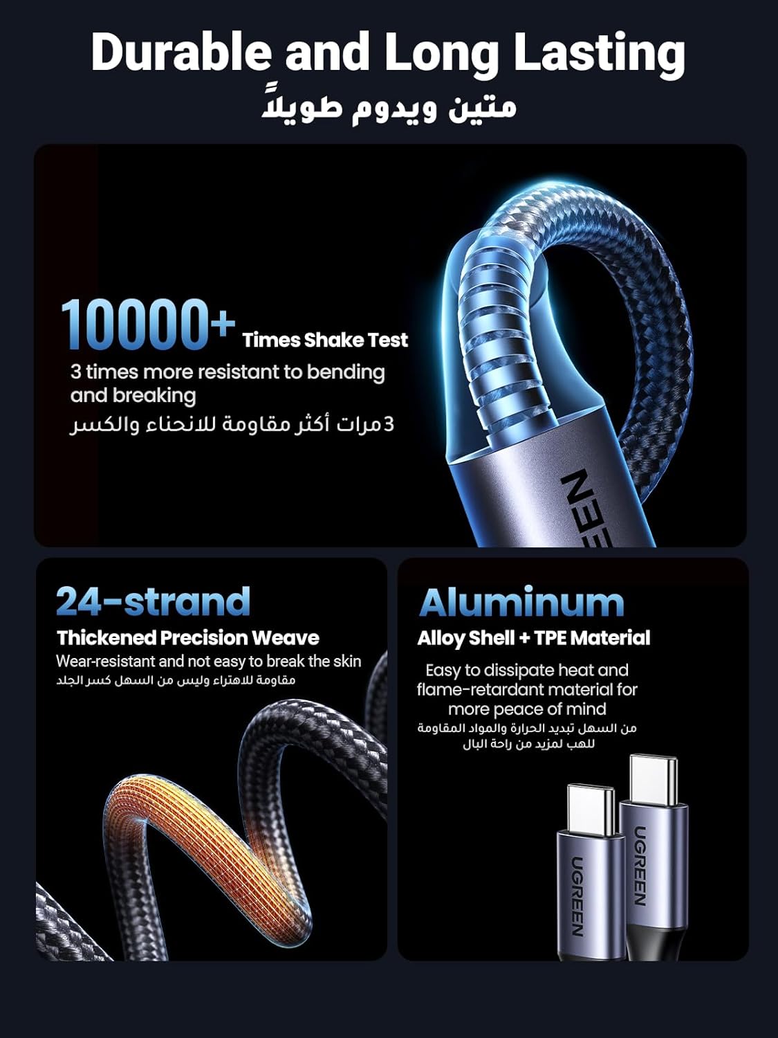UGREEN 2 - in - 1 Universal PD Fast Charging Cable, 100W Max Power Output, 2 - Port Fast Charging, High Density Braiding, US561 - Al Kabayel Discount CentreUGREEN 2 - in - 1 Universal PD Fast Charging Cable, 100W Max Power Output, 2 - Port Fast Charging, High Density Braiding, US561Cords & AdaptersUGREENAl Kabayel Discount Centre