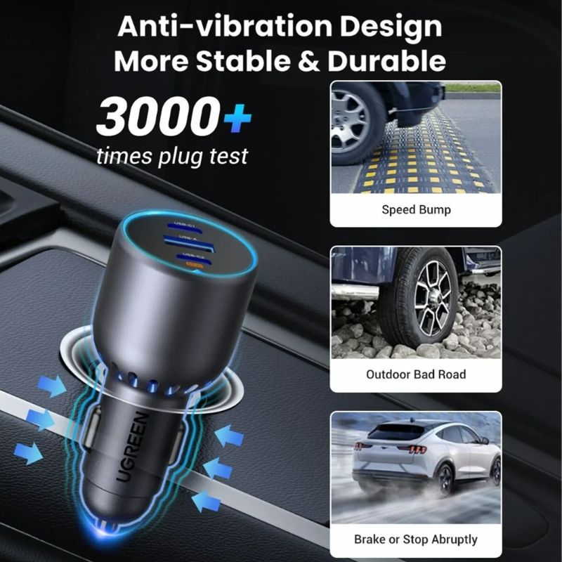 UGREEN 75W 3 - Port Fast Car Charger(2xUSB - C, 1xUSB - A), PD 3.0 65W Max Single - Port Charging, EC703 - Al Kabayel Discount CentreUGREEN 75W 3 - Port Fast Car Charger(2xUSB - C, 1xUSB - A), PD 3.0 65W Max Single - Port Charging, EC703Cords & AdaptersUGREENAl Kabayel Discount Centre