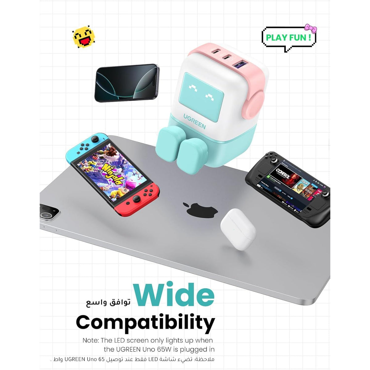 UGREEN Nexode RG 65W 3 - Port GaN Fast Charger(2xUSB - C, 1xUSB - A), Pink/Blue - CD361 - Al Kabayel Discount CentreUGREEN Nexode RG 65W 3 - Port GaN Fast Charger(2xUSB - C, 1xUSB - A), Pink/Blue - CD361Cords & AdaptersUGREENAl Kabayel Discount Centre