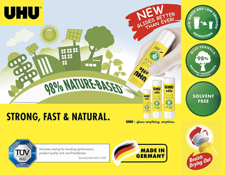 UHU stic the proven glue stick, strong, fast, solvent free, clean, safe & sustainable for school, home, office, kids, arts and crafts, 98% natural, now packed in 50% recycled plastic - 21g pack of 6 - Al Kabayel Discount CentreUHU stic the proven glue stick, strong, fast, solvent free, clean, safe & sustainable for school, home, office, kids, arts and crafts, 98% natural, now packed in 50% recycled plastic - 21g pack of 6GlueUHUAl Kabayel Discount Centre