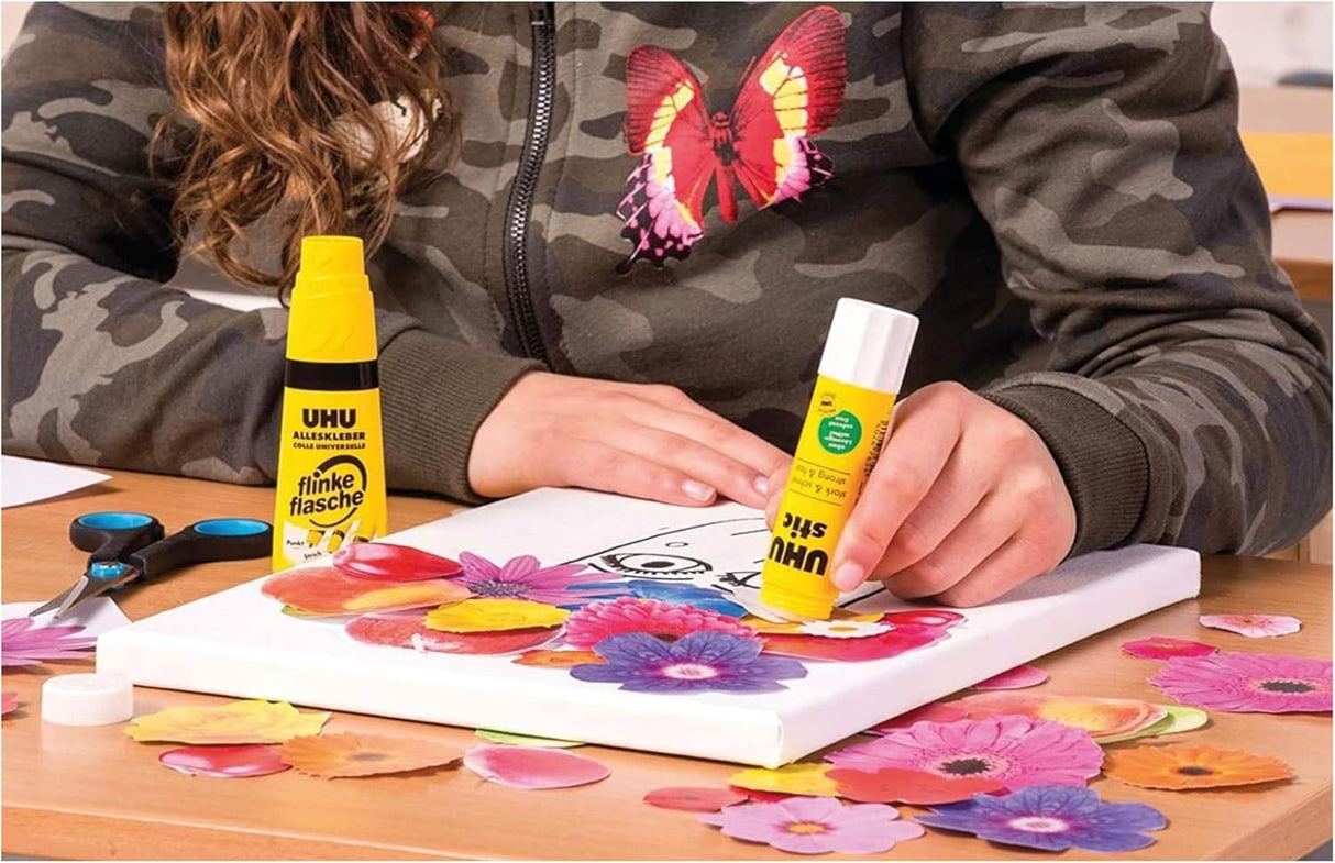 UHU stic the proven glue stick, strong, fast, solvent free, clean, safe & sustainable for school, home, office, kids, arts and crafts, 98% natural, now packed in 50% recycled plastic - 21g pack of 6 - Al Kabayel Discount CentreUHU stic the proven glue stick, strong, fast, solvent free, clean, safe & sustainable for school, home, office, kids, arts and crafts, 98% natural, now packed in 50% recycled plastic - 21g pack of 6GlueUHUAl Kabayel Discount Centre