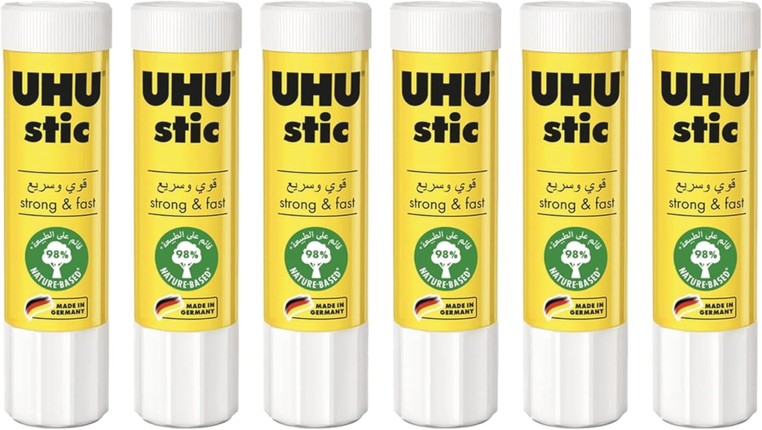 UHU stic the proven glue stick, strong, fast, solvent free, clean, safe & sustainable for school, home, office, kids, arts and crafts, 98% natural, now packed in 50% recycled plastic - 21g pack of 6 - Al Kabayel Discount CentreUHU stic the proven glue stick, strong, fast, solvent free, clean, safe & sustainable for school, home, office, kids, arts and crafts, 98% natural, now packed in 50% recycled plastic - 21g pack of 6GlueUHUAl Kabayel Discount Centre