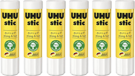 UHU stic the proven glue stick, strong, fast, solvent free, clean, safe & sustainable for school, home, office, kids, arts and crafts, 98% natural, now packed in 50% recycled plastic - 21g pack of 6 - Al Kabayel Discount CentreUHU stic the proven glue stick, strong, fast, solvent free, clean, safe & sustainable for school, home, office, kids, arts and crafts, 98% natural, now packed in 50% recycled plastic - 21g pack of 6GlueUHUAl Kabayel Discount Centre