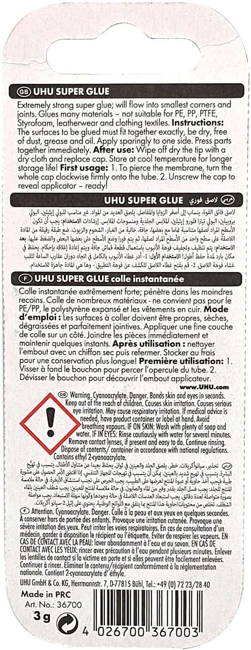 UHU Super Glue Ultra Fast – Set of 4 (3g Each) - Al Kabayel Discount CentreUHU Super Glue Ultra Fast – Set of 4 (3g Each)GlueUHUAl Kabayel Discount Centre