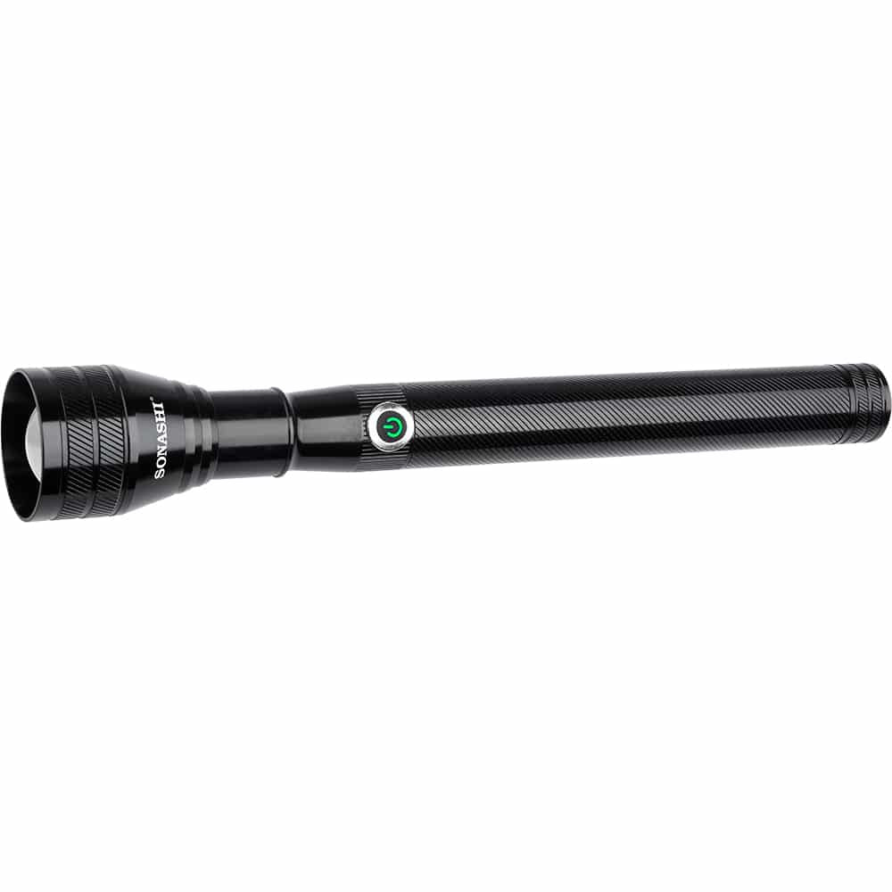 Sonashi 5000mAh Rechargeable LED Torch | High Power Bright Beam | 2-Hour Runtime | Durable Black Design for Daily Use