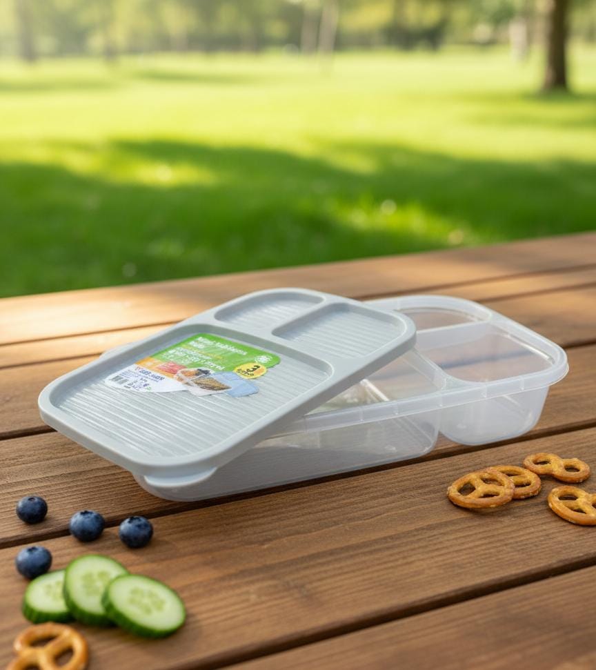 USCAN 3 - Compartment Plastic Lunch Box – Durable Bento Food Storage Box, Gray, 240×155×50 mm - Al Kabayel Discount CentreUSCAN 3 - Compartment Plastic Lunch Box – Durable Bento Food Storage Box, Gray, 240×155×50 mmLunch BoxUSCANAl Kabayel Discount Centre