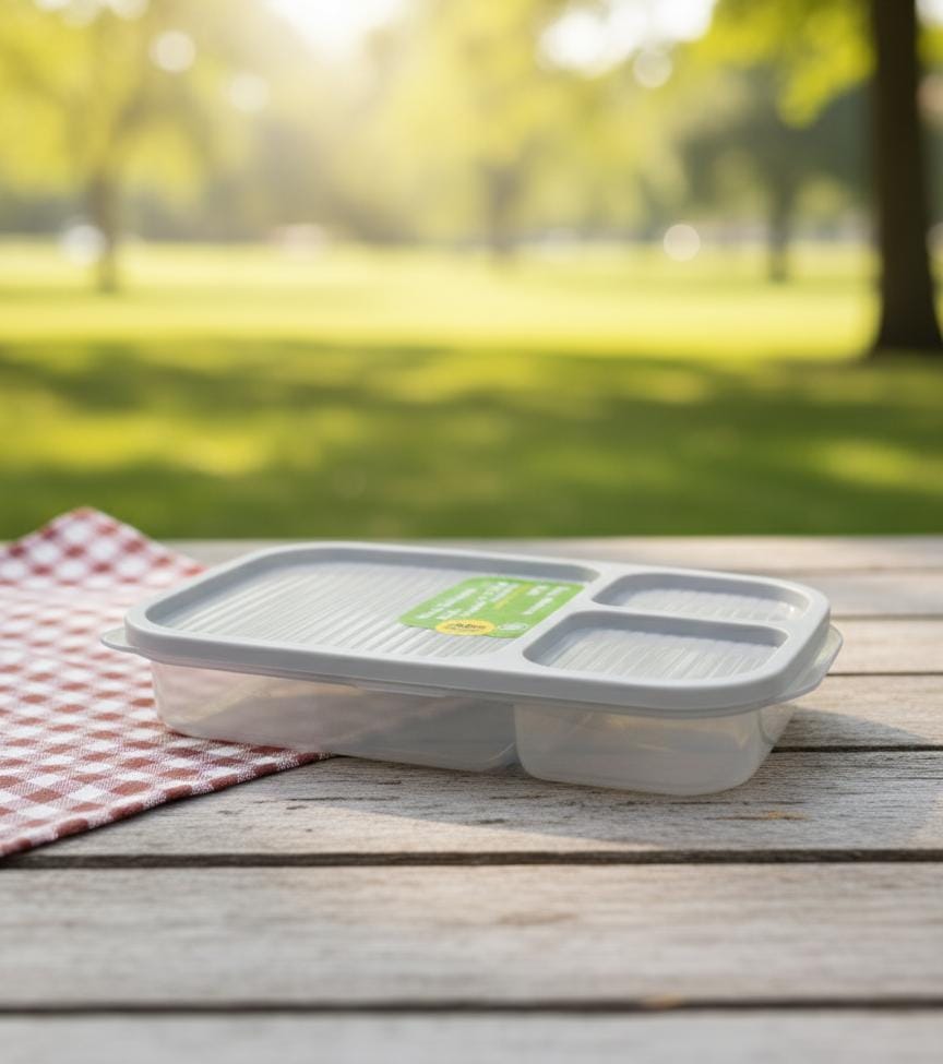 USCAN 3 - Compartment Plastic Lunch Box – Durable Bento Food Storage Box, Gray, 240×155×50 mm - Al Kabayel Discount CentreUSCAN 3 - Compartment Plastic Lunch Box – Durable Bento Food Storage Box, Gray, 240×155×50 mmLunch BoxUSCANAl Kabayel Discount Centre