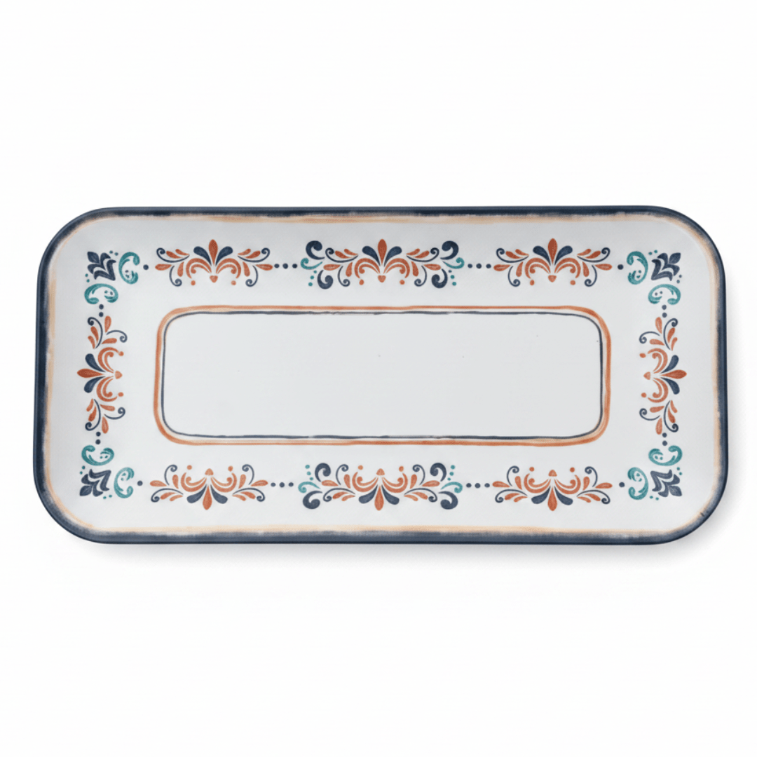 Vague Rectangular Melamine Serving Plate | Navy Blue Folk Art Design | 36×18 cm - Al Kabayel Discount CentreVague Rectangular Melamine Serving Plate | Navy Blue Folk Art Design | 36×18 cmPlatesVAGUEAl Kabayel Discount Centre