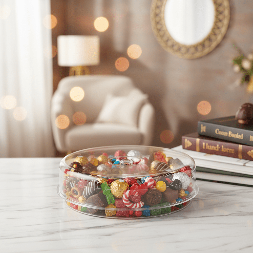 Vague Round Acrylic Candy Box with Lid | 28*28*7.9 cm - Al Kabayel Discount CentreVague Round Acrylic Candy Box with Lid | 28*28*7.9 cmJars & Food SaversVAGUEAl Kabayel Discount Centre