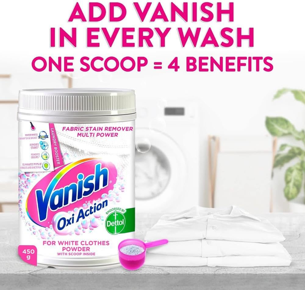 Vanish Oxi Action Stain Removal Powder Crystal White 450 gm - Al Kabayel Discount CentreVanish Oxi Action Stain Removal Powder Crystal White 450 gmLaundry CareVANISHAl Kabayel Discount Centre
