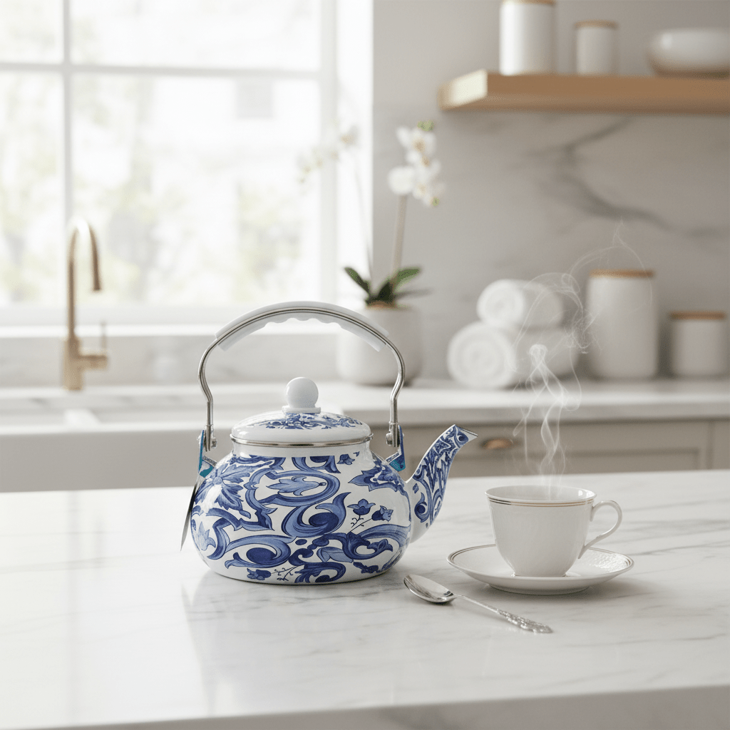 Venice Blue Enamel Kettle With Floral Arabesque Design - 2.5 Litre - Al Kabayel Discount CentreVenice Blue Enamel Kettle With Floral Arabesque Design - 2.5 LitreTea/Coffee PotsVENICEAl Kabayel Discount Centre