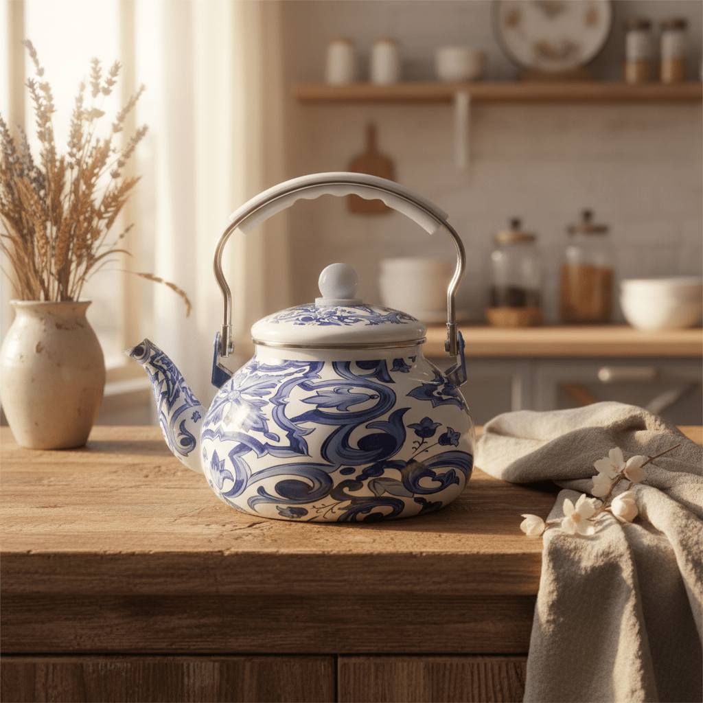 Venice Blue Enamel Kettle With Floral Arabesque Design - 2.5 Litre - Al Kabayel Discount CentreVenice Blue Enamel Kettle With Floral Arabesque Design - 2.5 LitreTea/Coffee PotsVENICEAl Kabayel Discount Centre