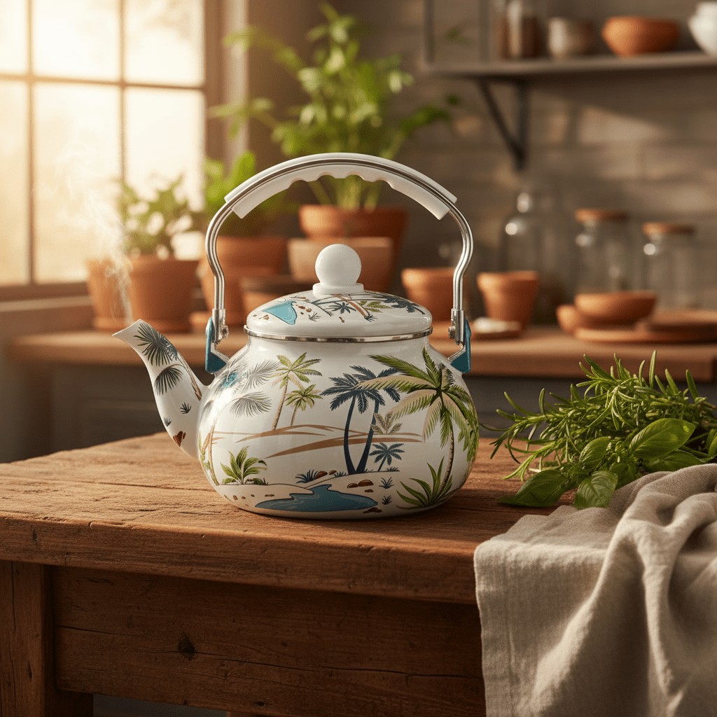 Venice Enamel Kettle With Tropical Palm Print - 2.5 Litre - Al Kabayel Discount CentreVenice Enamel Kettle With Tropical Palm Print - 2.5 LitreTea/Coffee PotsVENICEAl Kabayel Discount Centre