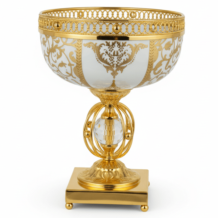 Veranese Bloom Compact Golden Metal Footed white Ceramic Fruit Bowl Elegant Table Centerpiece 24×18cm - Al Kabayel Discount CentreVeranese Bloom Compact Golden Metal Footed white Ceramic Fruit Bowl Elegant Table Centerpiece 24×18cmBowlsVERANESEAl Kabayel Discount Centre
