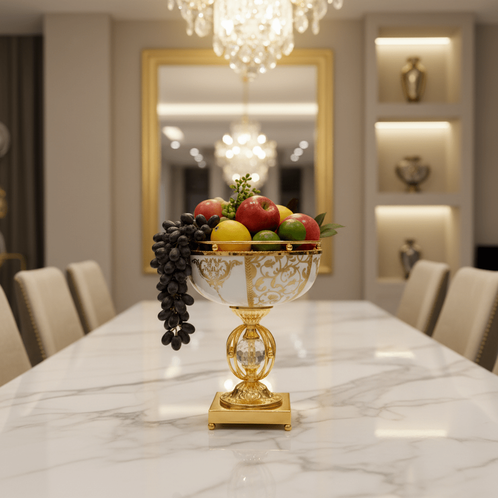 Veranese Bloom Compact Golden Metal Footed white Ceramic Fruit Bowl Elegant Table Centerpiece 24×18cm - Al Kabayel Discount CentreVeranese Bloom Compact Golden Metal Footed white Ceramic Fruit Bowl Elegant Table Centerpiece 24×18cmBowlsVERANESEAl Kabayel Discount Centre