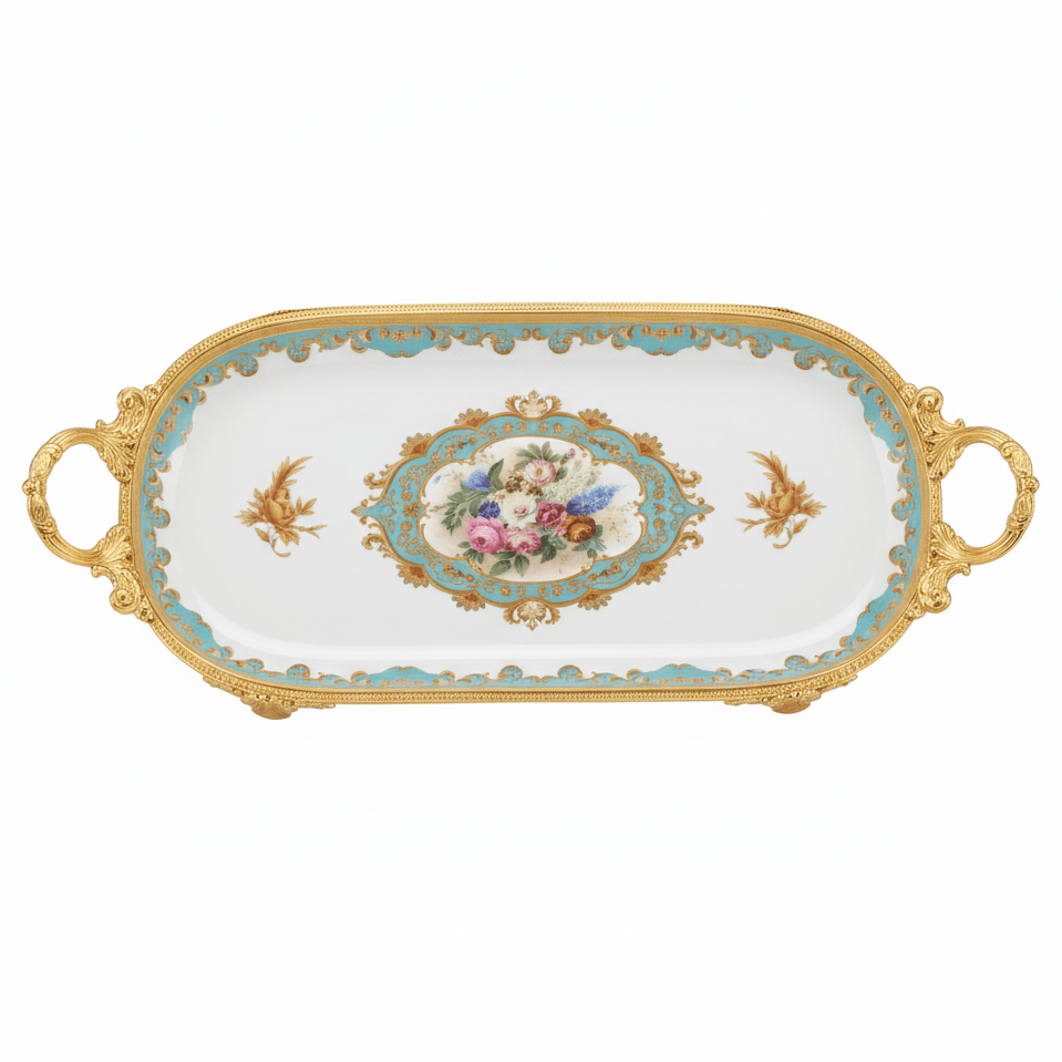 Veranese White Floral Large Oval Golden Metal Footed Ceramic Fruit Tray Flower Design 40×22cm - Al Kabayel Discount CentreVeranese White Floral Large Oval Golden Metal Footed Ceramic Fruit Tray Flower Design 40×22cmServing TraysVERANESEAl Kabayel Discount Centre
