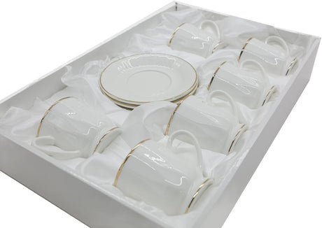 Verucci Ceramic Cup and Saucer 12pcs Set 6 Cups With 6 Saucers (80ML) - White&Gold - Al Kabayel Discount CentreVerucci Ceramic Cup and Saucer 12pcs Set 6 Cups With 6 Saucers (80ML) - White&GoldTea CupsVERUCCIAl Kabayel Discount Centre
