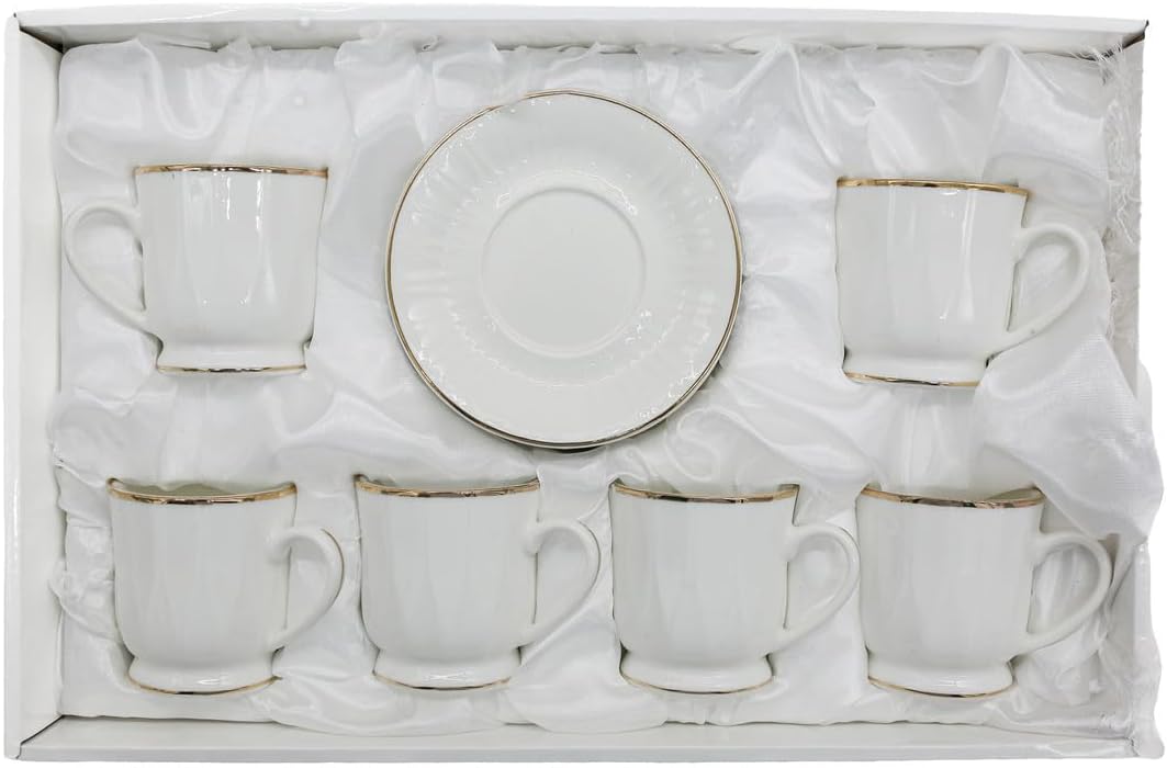 Verucci Ceramic Cup and Saucer 12pcs Set 6 Cups With 6 Saucers (80ML) - White&Gold - Al Kabayel Discount CentreVerucci Ceramic Cup and Saucer 12pcs Set 6 Cups With 6 Saucers (80ML) - White&GoldTea CupsVERUCCIAl Kabayel Discount Centre